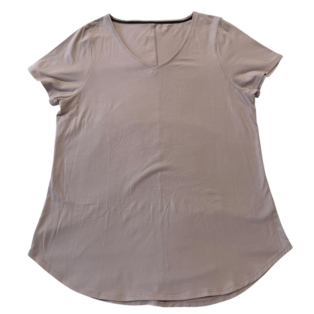 New Bamboo V-Neck T-Shirt Mauve Curved Hem Balletcore Minimalist Cleangirl XL